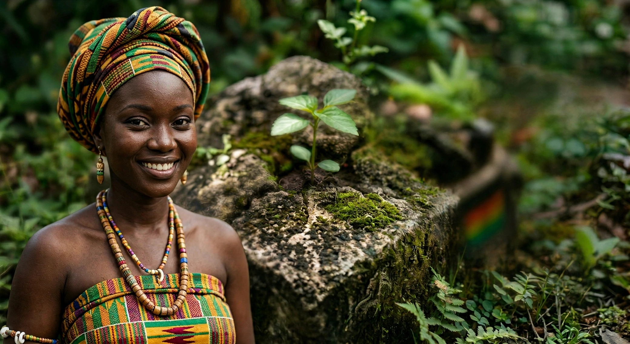 Kente Queen forest portrait, fourth variant, SELECTA wordmark removed.