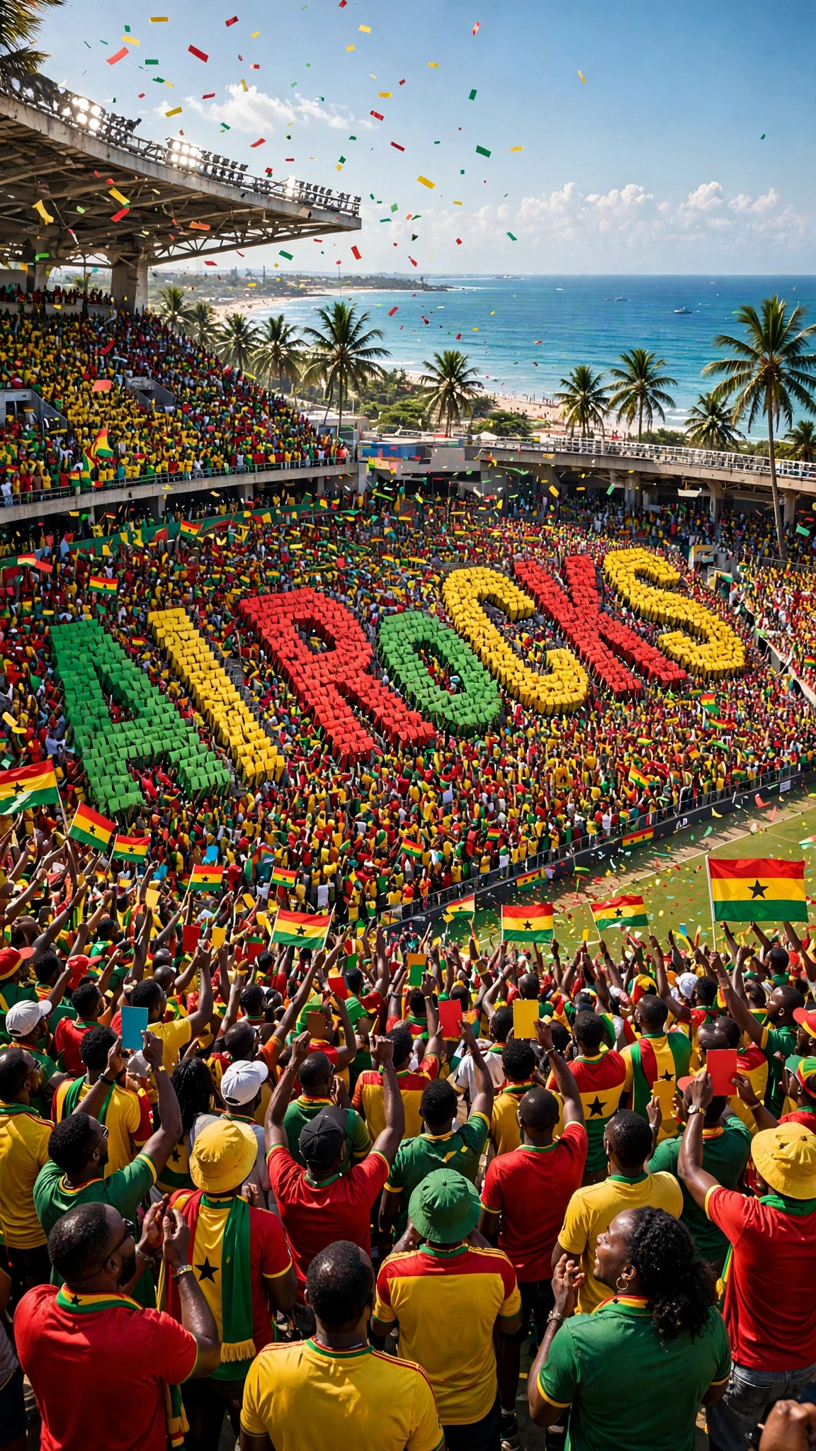 Vertical AI RoCKS tifo with crowd detail sharpened for clarity.