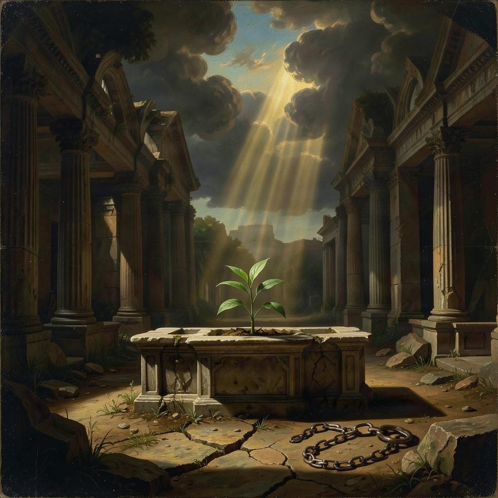 Key art Babylon fall classical ruins sprout altar 4